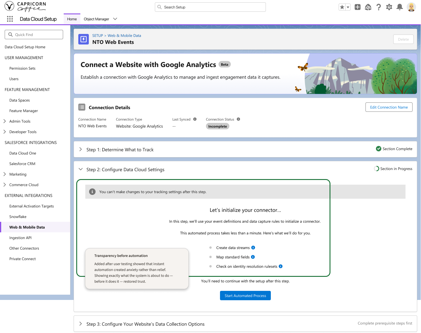 Confirm and configure screen